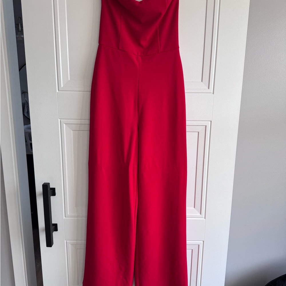 Lulu’s Edith Red Strapless Jumpsuit